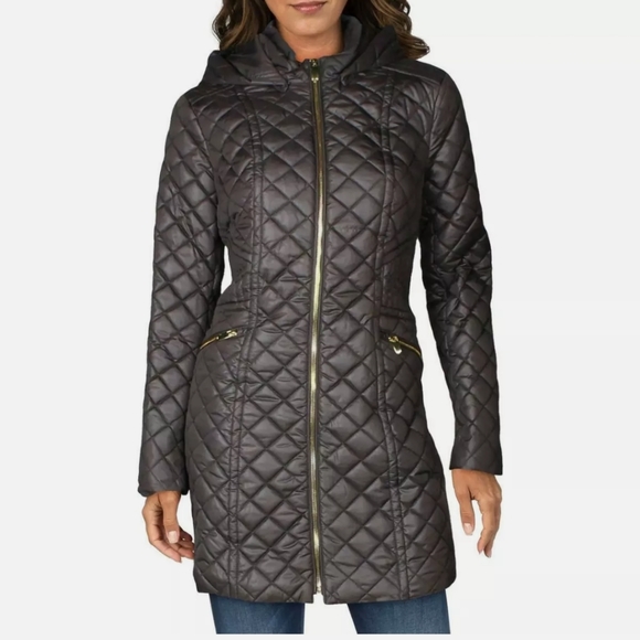 Via Spiga Women's Diamond Quilted Mid-Length Winter Jacket with Attached…
